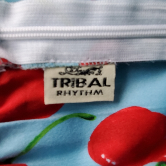 Tribal Rhythm Cherry Retro Dress Women's Medium ? Rockabilly Skater Blue Red - Picture 9 of 13